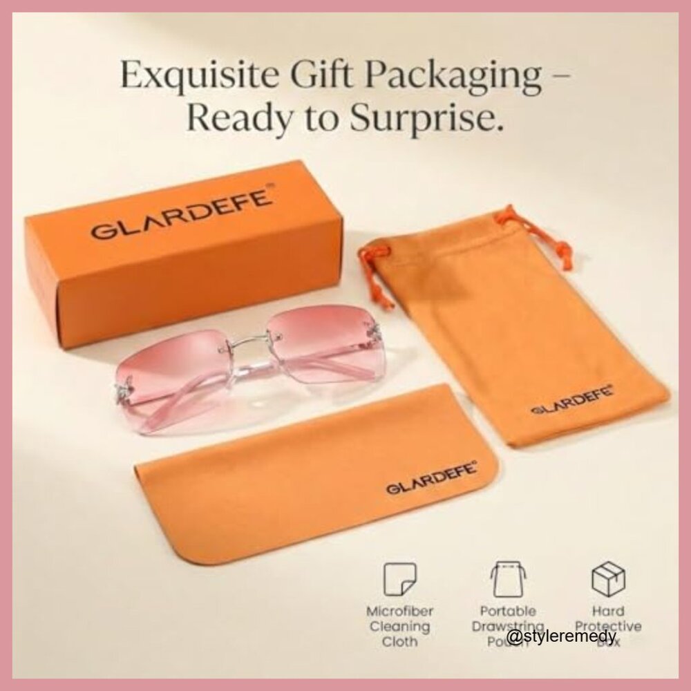 Metal Rimless Rectangular Sunglasses with UV400 P… - image 6